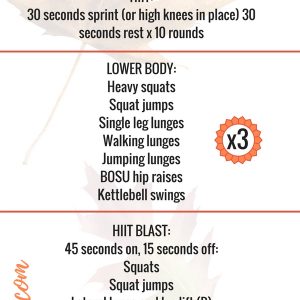 A full fall workout plan, balancing HIIT, strength, rest and flexibility that you can do AT HOME during this busy season. fitnessista.com