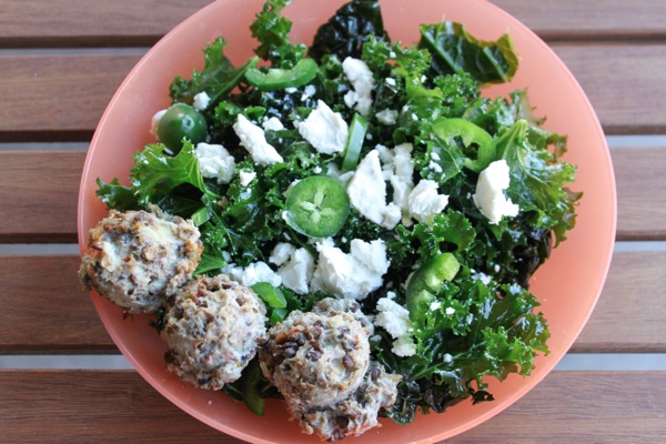 Kale salad with mini turkey meatloaf