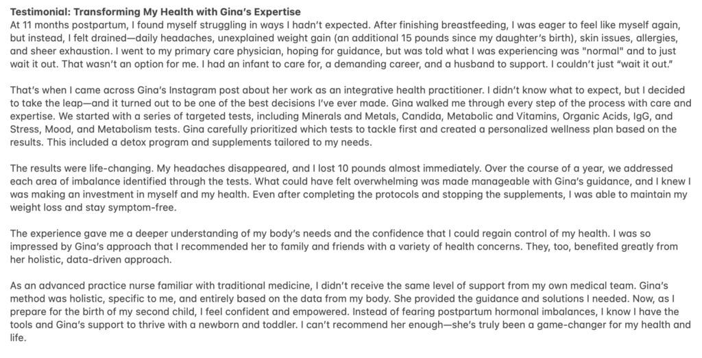 Gina Harney client testimonials