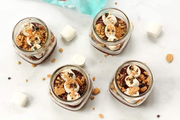 S’mores in a jar with vegan chocolate mousse